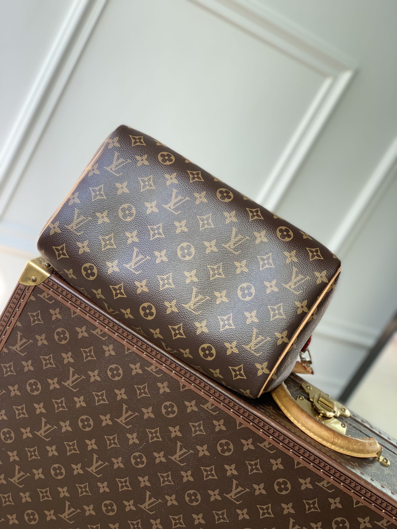 LOUIS VUITTON SPEEDY SOFT CRAFTY 30 IN BROWN LV MONOGRAM CALFSKIN RED TAG