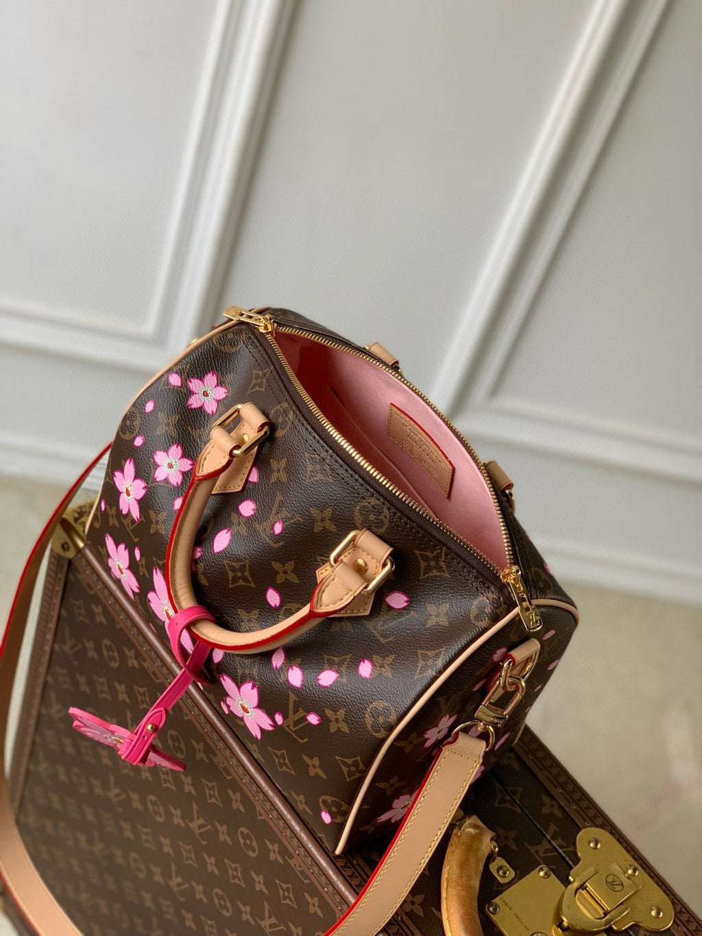 LOUIS VUITTON SPEEDY BANDOULIÈRE CHERRY BLOSSOM 25 IN SAKURA BROWN MONOGRAM COATED CANVAS