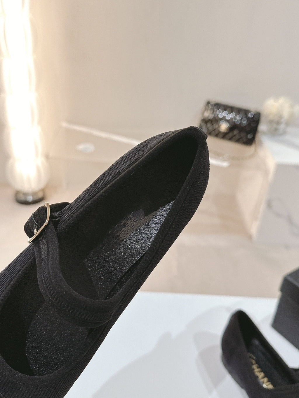 CHANEL mary jane flat black corduroy