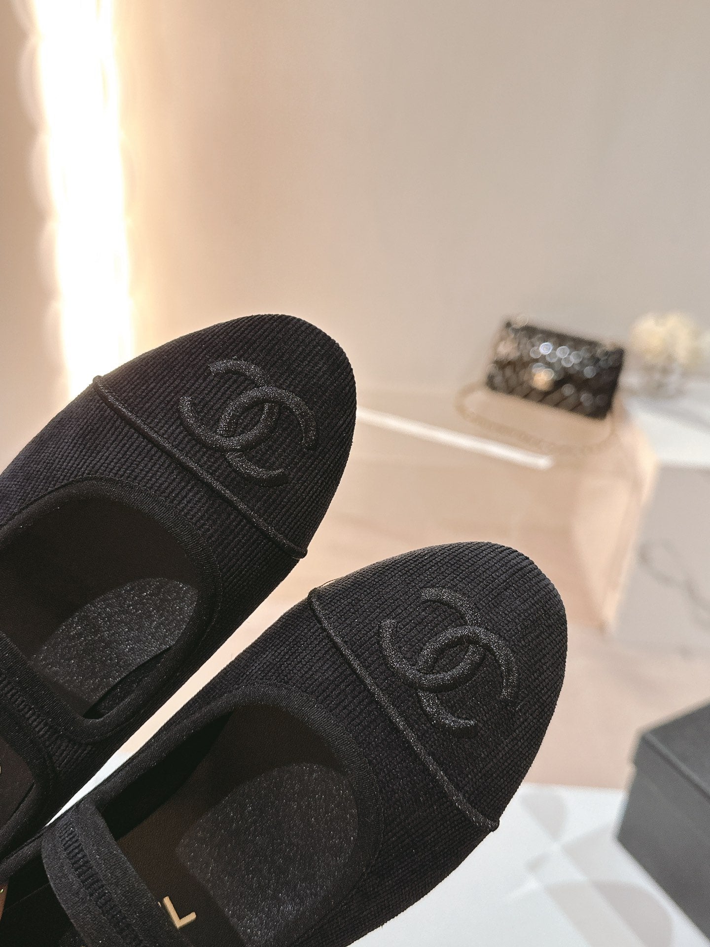 CHANEL mary jane flat black corduroy
