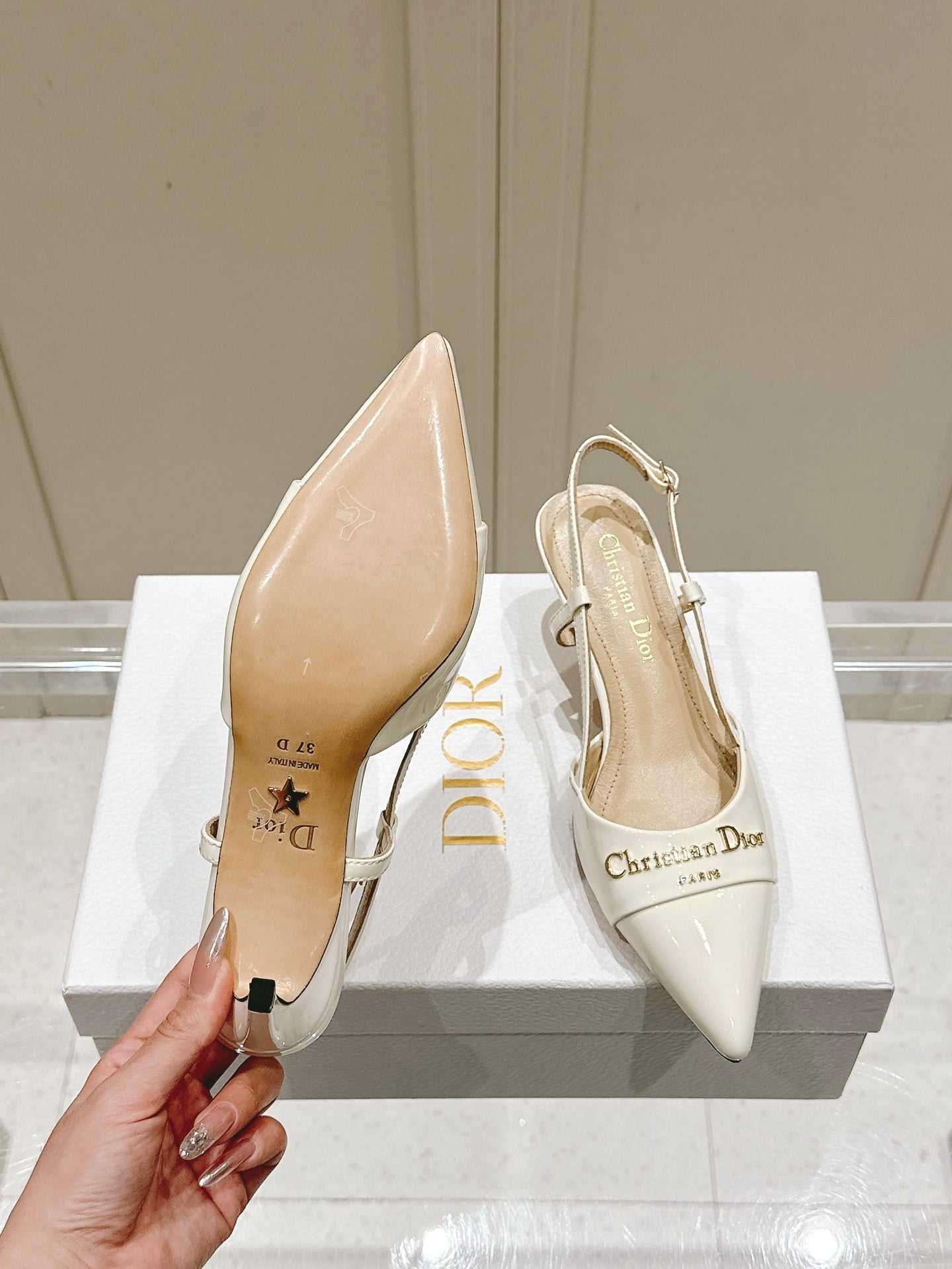 DIOR MY DD 25S SLINGBACK PUMP 50MM IN WHITE GLOSSY CALFSKIN