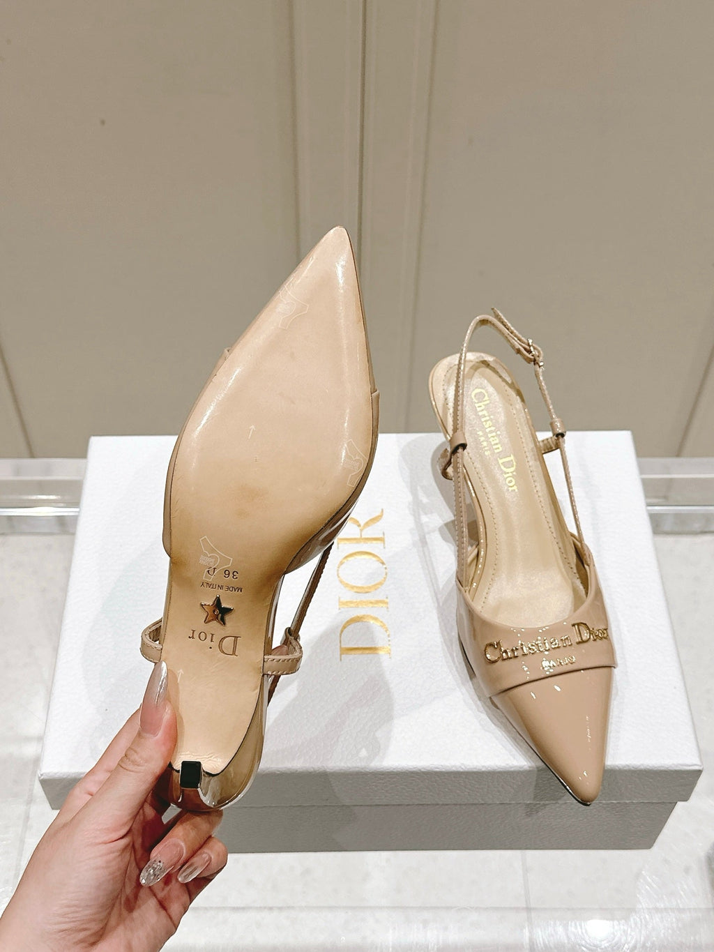 DIOR MY DD 25S SLINGBACK PUMP 50MM IN BEIGE GLOSSY CALFSKIN