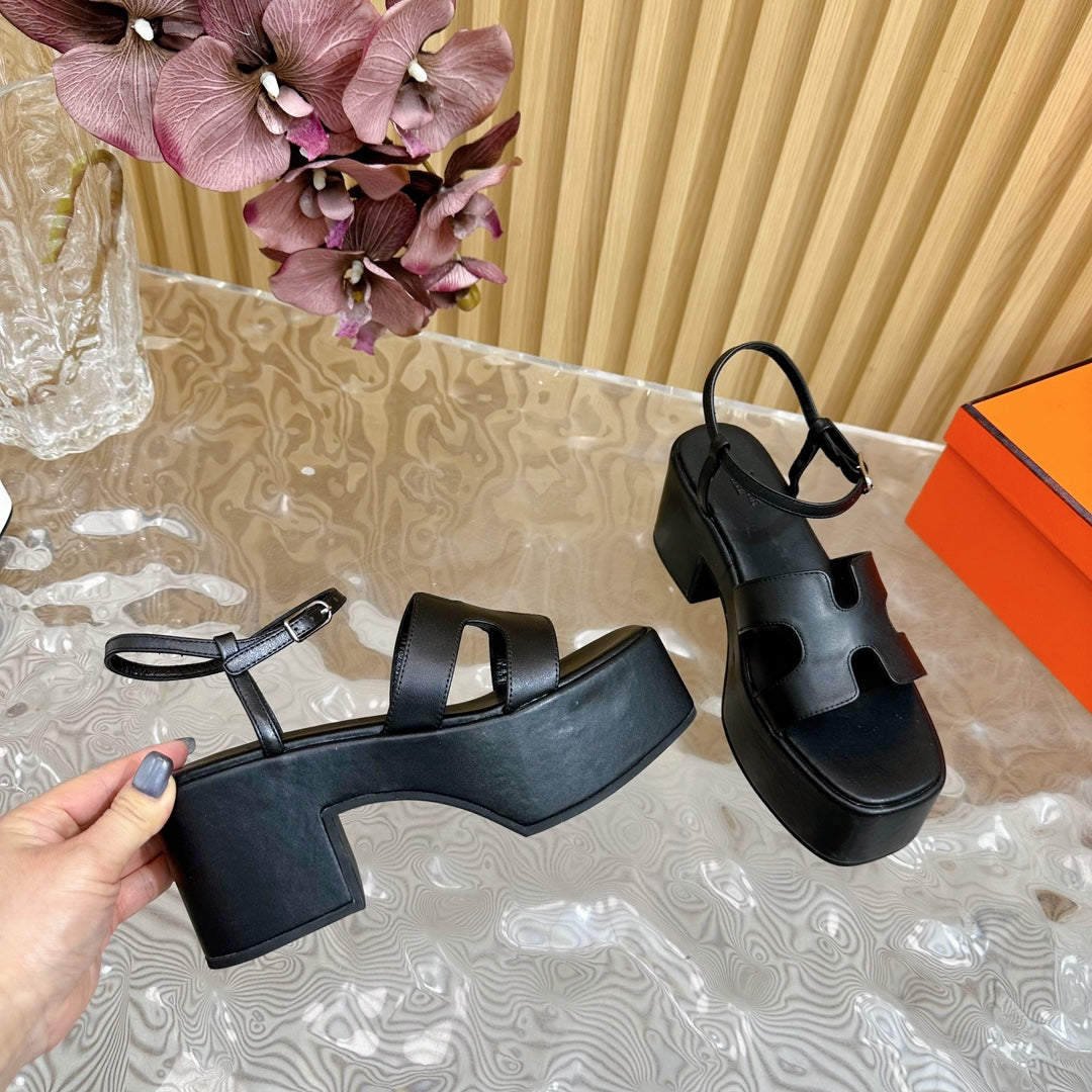 HERMES JAM 30 SANDAL IN BLACK CALFSKIN