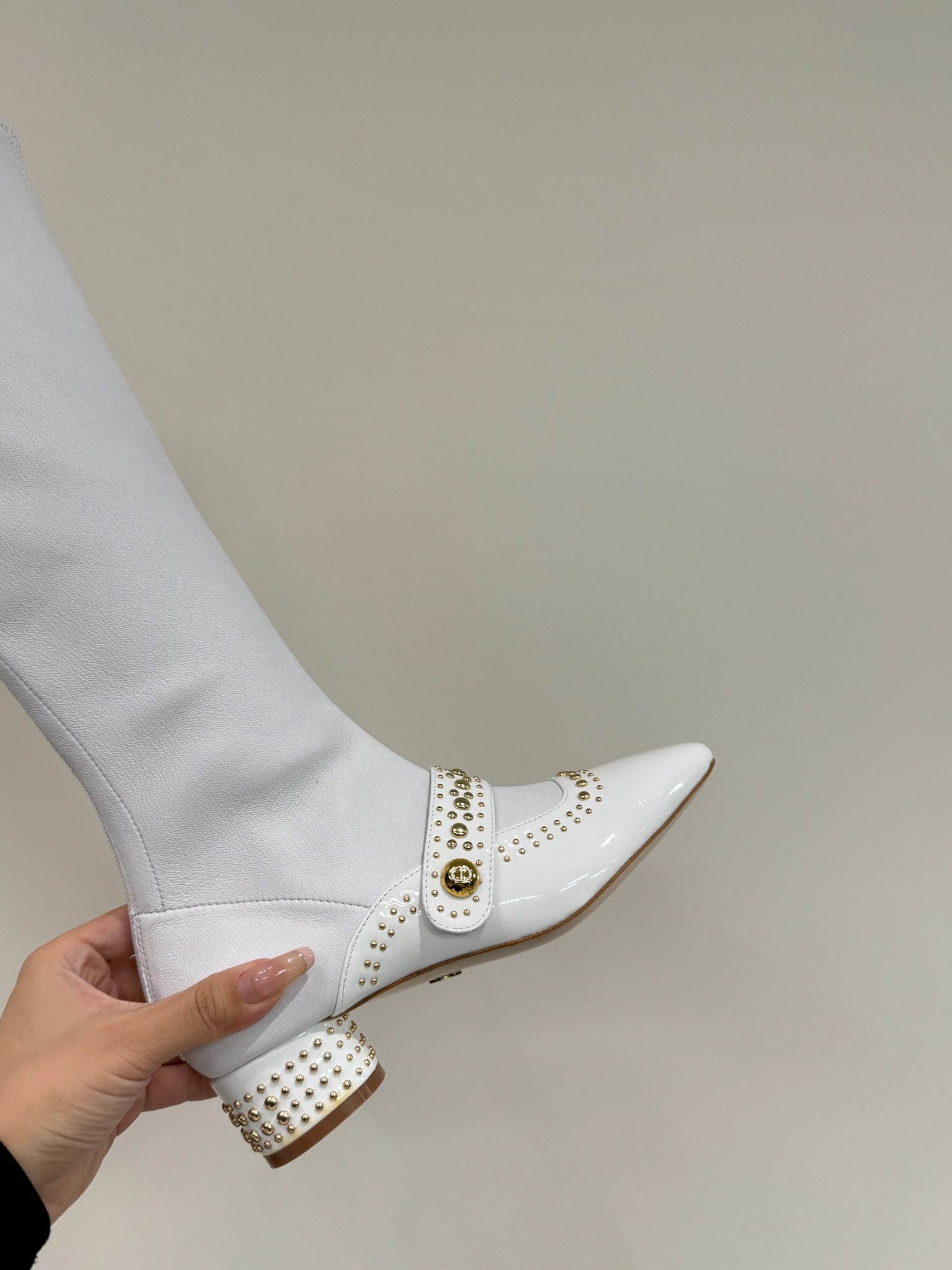 DIOR BELLE-D HEELED BOOT WHITE PATENT CALFSKIN