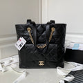 CHANEL 23P Hobo Shopping Black Calfskin Gold Hardware