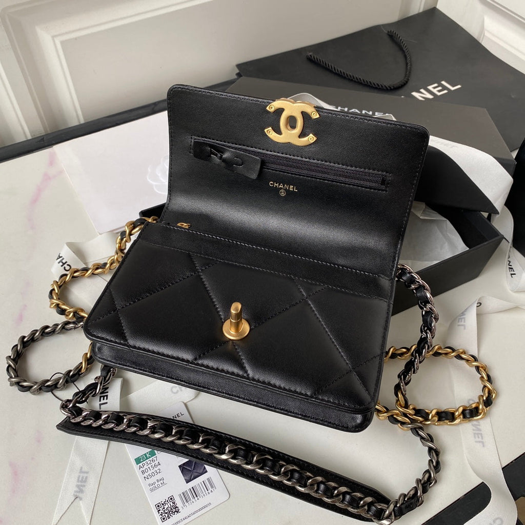 CHANEL 19 WOC 19CM BLACK LAMBSKIN GOLD HARDWARE