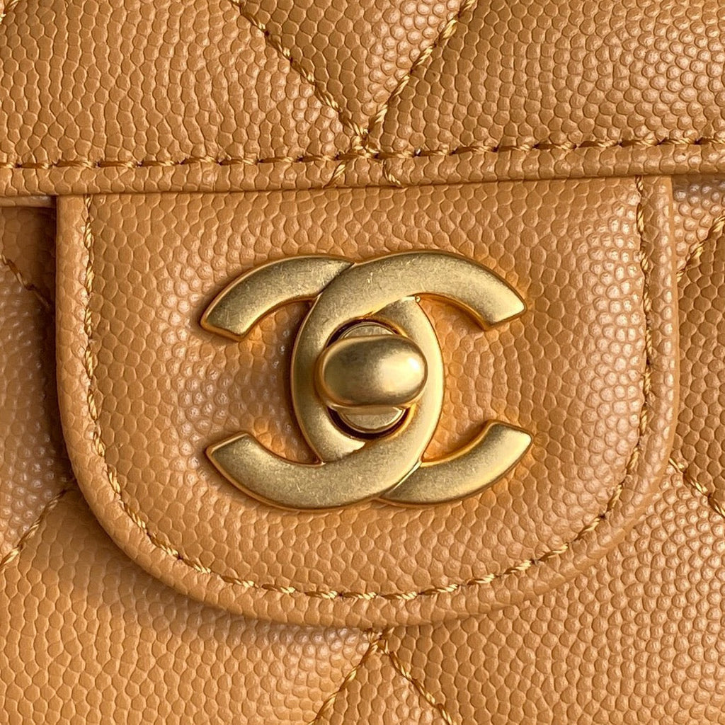 CHANEL RETRO STYLE FLAP BAG 19 IN RAW SIENNE GRAINED CALFSKIN GOLD HARDWARE