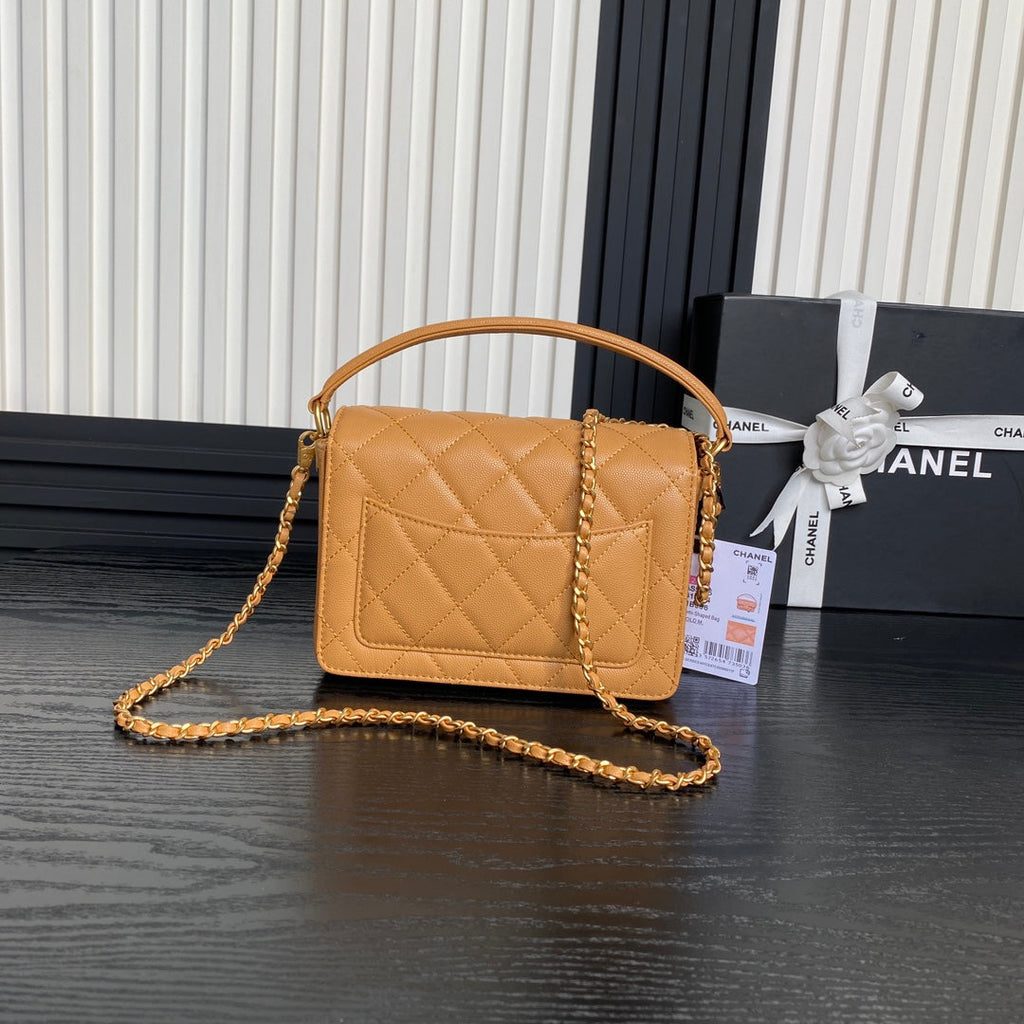 CHANEL RETRO STYLE FLAP BAG 19 IN RAW SIENNE GRAINED CALFSKIN GOLD HARDWARE