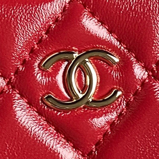 CHANEL CAMERA BAG 24 IN RED SHINY CALFSKIN GOLD CHAIN