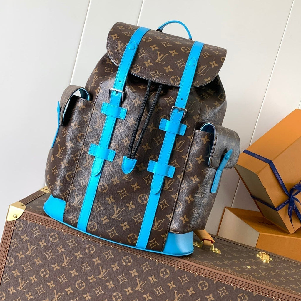 LOUIS VUITTON LV 25S CHRISTOPHER BACKPACK 48 IN BROWN AND CAPRI BLUE CANVAS MONOGRAM