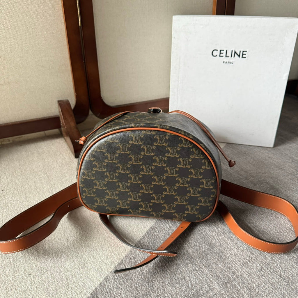 CELINE MEDIUM FOLCO BACKPACK 32 IN BLACK TRIOMPHE CANVAS