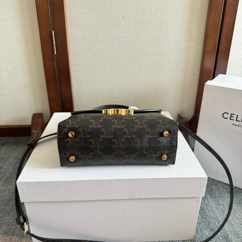 CELINE TEEN NINO BAG 20 IN BLACK TRIOMPHE CANVAS GOLD HARDWARE