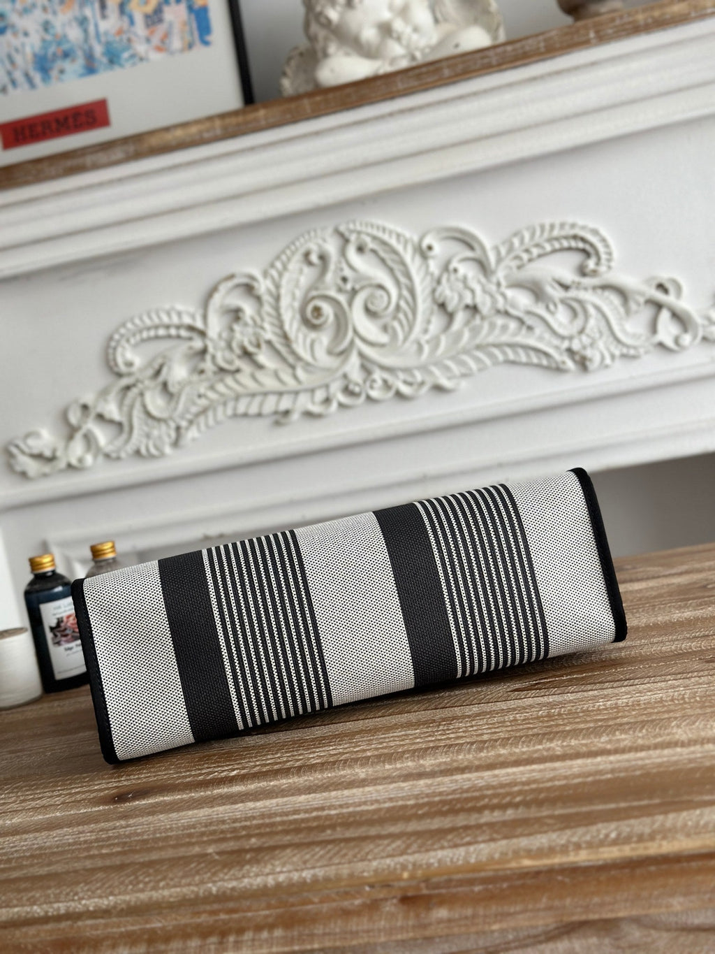 HERMES ZIP CABINE 31 BAG IN BLACK MIX WHITE CANVAS AND CALFSKIN