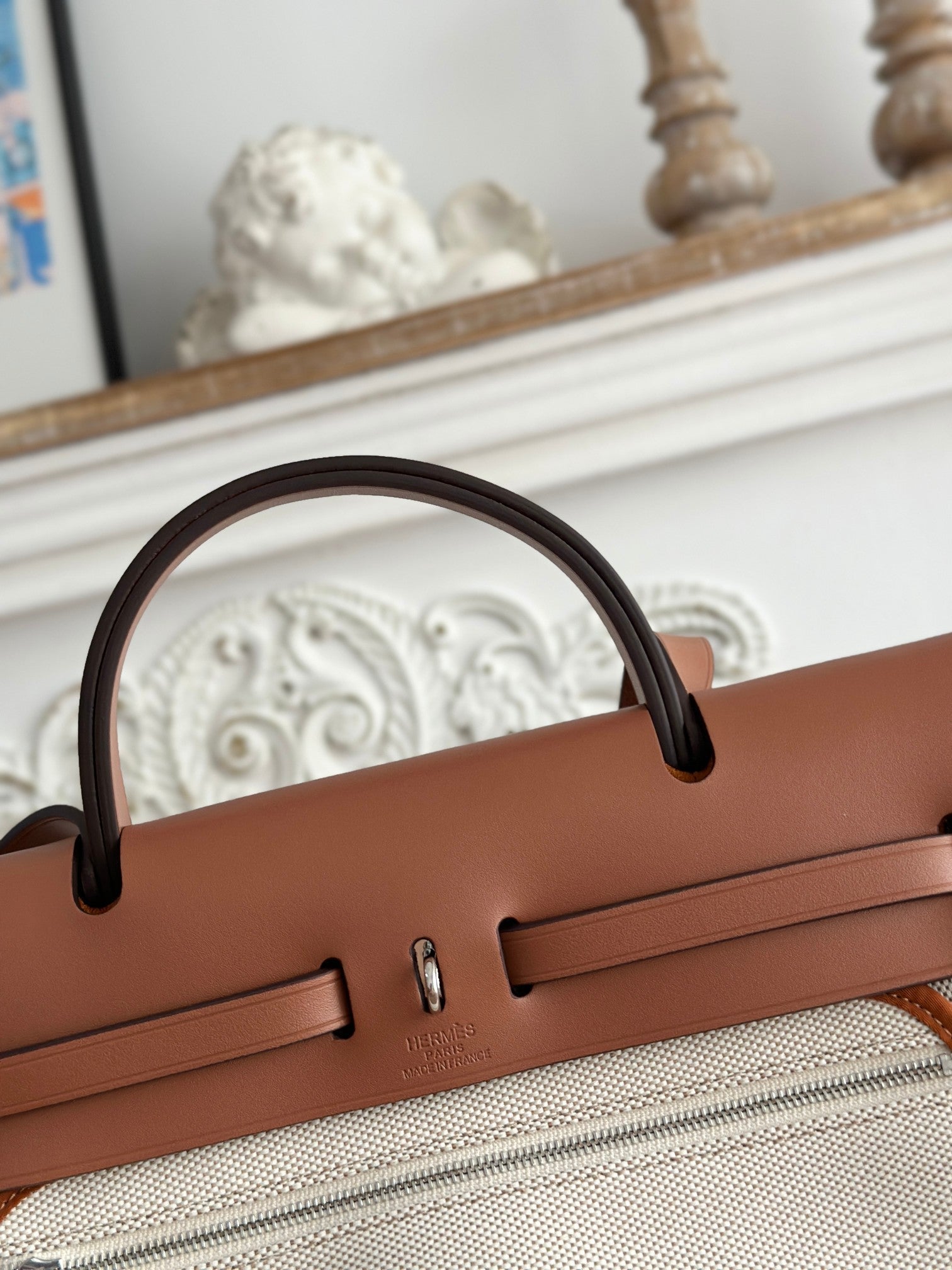 HERMES BOLSO HERBAG ZIP 31 RETOURNE BAG IN OFF-WHITE MIX BROWN H VIKING CANVAS AND COWHIDE