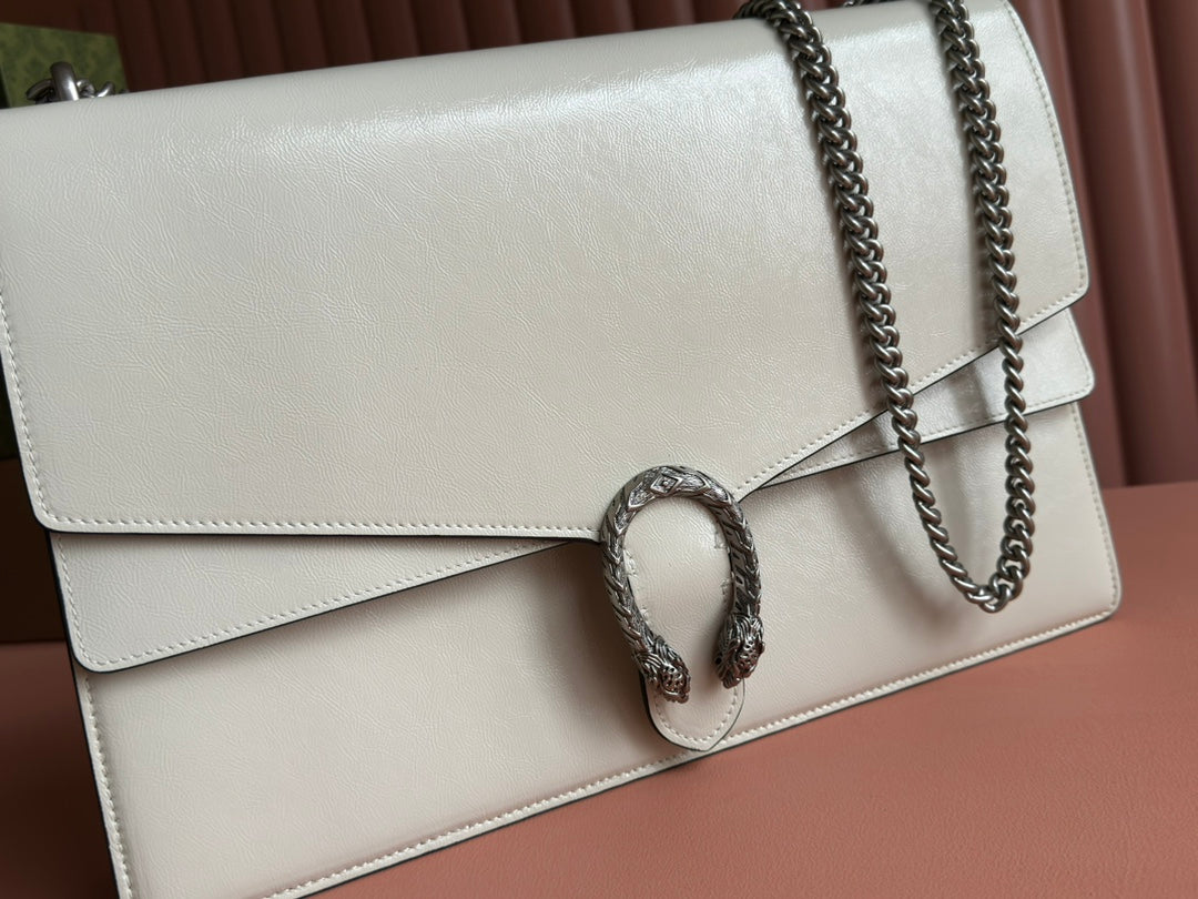 GUCCI DIONYSUS LAGRE SHOULDER BAG 42 IN OFF WHITE GLOSSY LAMBSKIN