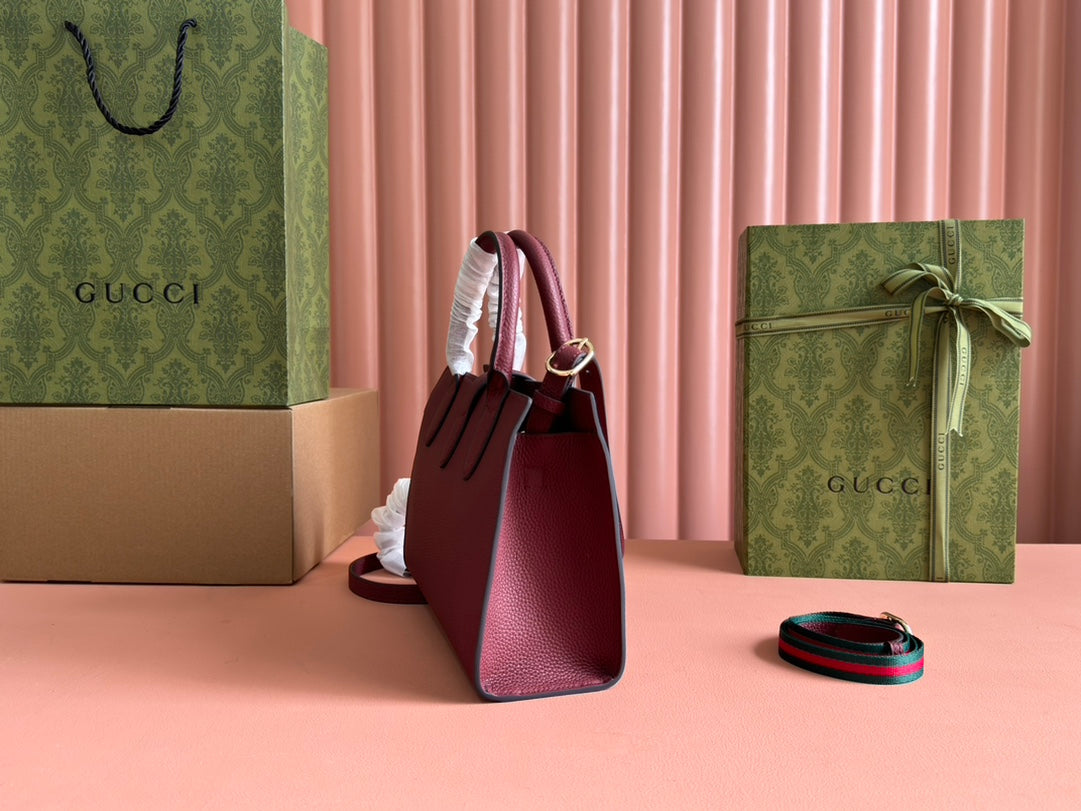 GUCCI SMALL JACKIE TOTE 24 IN BURGUNDY LAMBSKIN