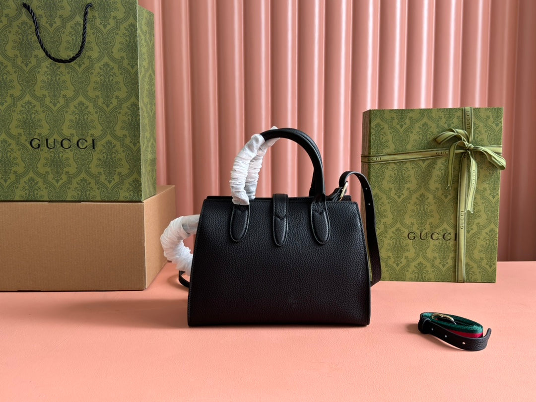GUCCI JACKIE SMALL TOTE BAG 24 IN BLACK CALFSKIN GOLD HARDWARE