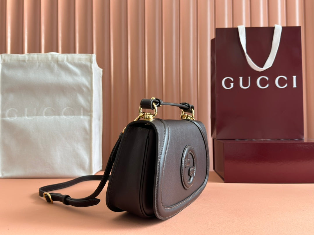 GUCCI BLONDIE LARGE TOP HANDLE BAG 32 IN DARK BROWN CALFSKIN