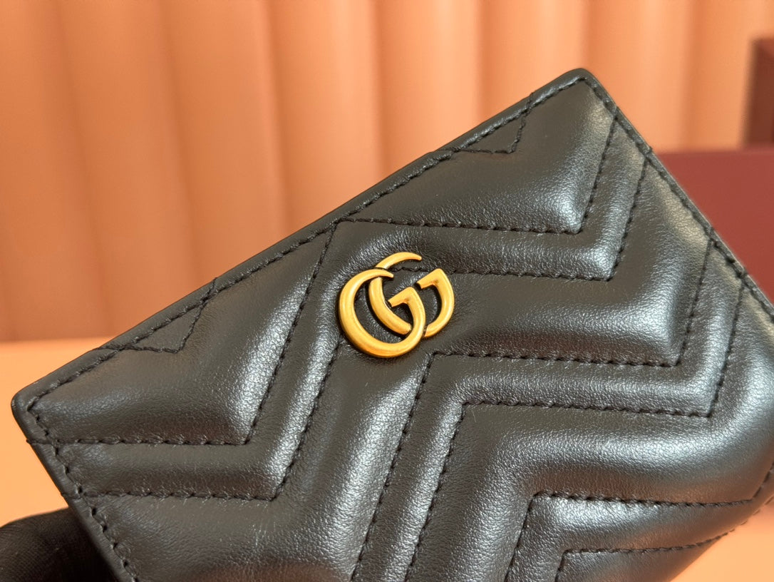 GUCCI MEDIUM DOUBLE G WALLET 11.5 IN BLACK SMOOTH CALFSKIN