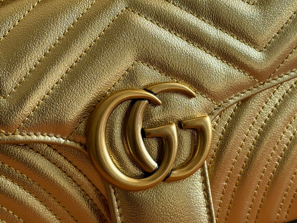 GUCCI MARMONT MEDIUM SHOUDER BAG 26 IN YELLOW GLOSSY CALFSKIN
