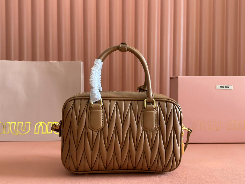 ARCADIE MATELASSÉ BAG 24 IN BROWN LAMBSKIN GOLD HARDWARE