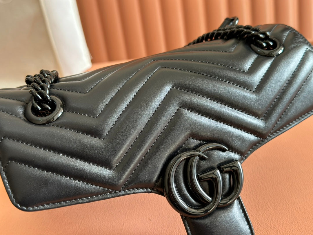GUCCI MARMONT SHOULDER BAG 26 IN BLACK CALFSKIN BLACK CHAIN