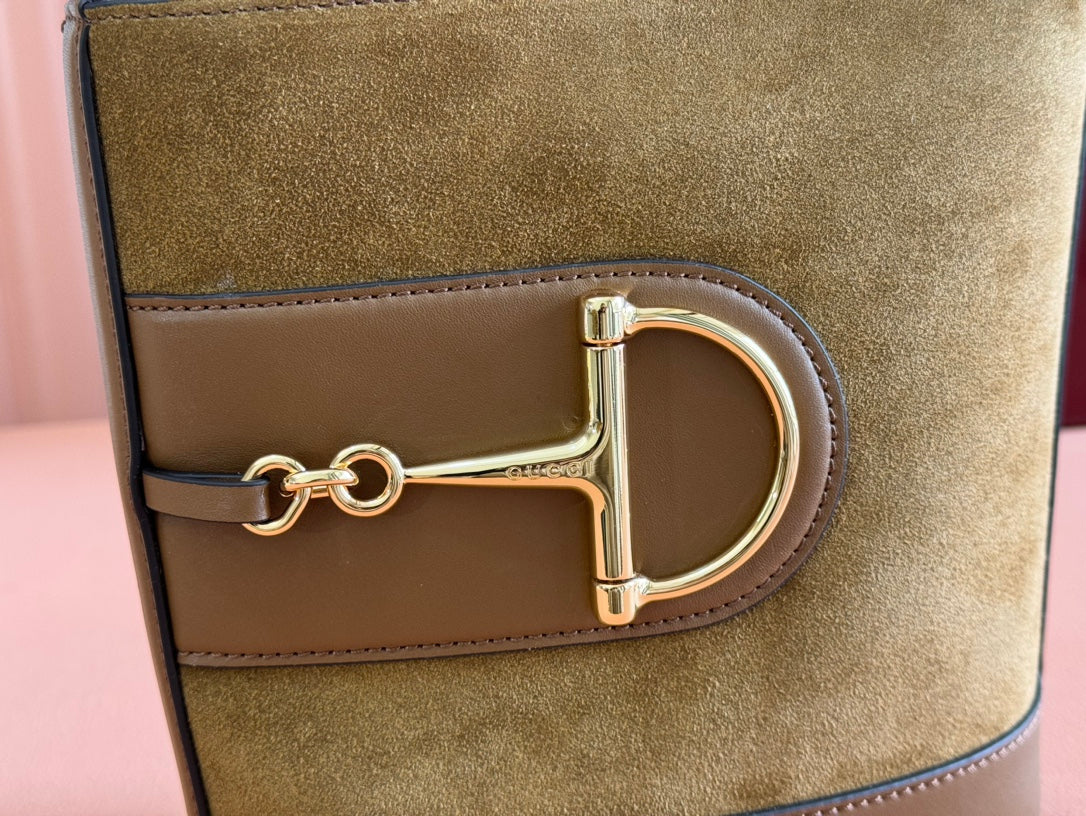 GUCCI 73 SMALL BUCKET BAG 20 IN BROWN SOFT SUEDE AND CALFSKIN