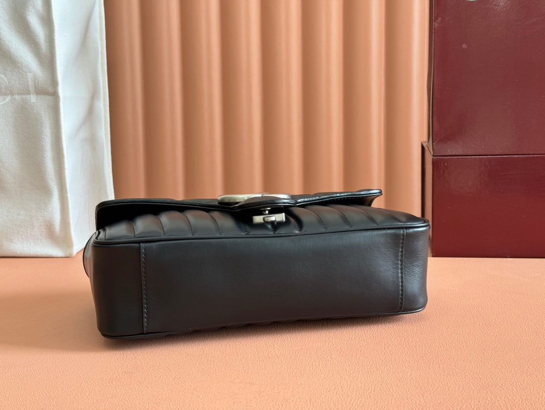 GUCCI MARMONT SMALL SHOULDER BAG 26 IN BLACK LAMBSKIN