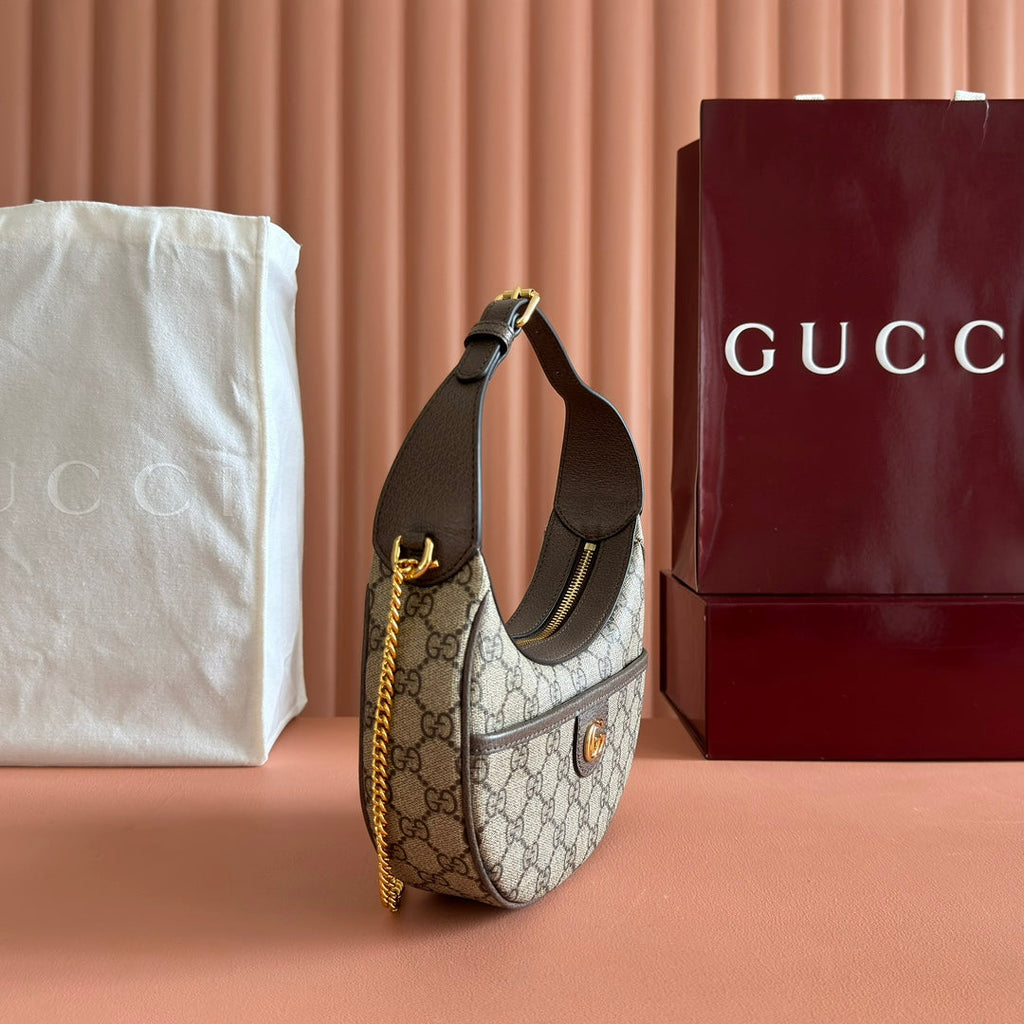GUCCI SUPREME SHOULDER BAG 20 BROWN IN CANVAS LOGO GOLD HARDWARE