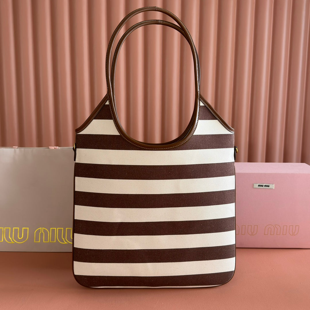 HOBO BAG 40 BROWN AND BEIGE STRIPED IN CANVAS