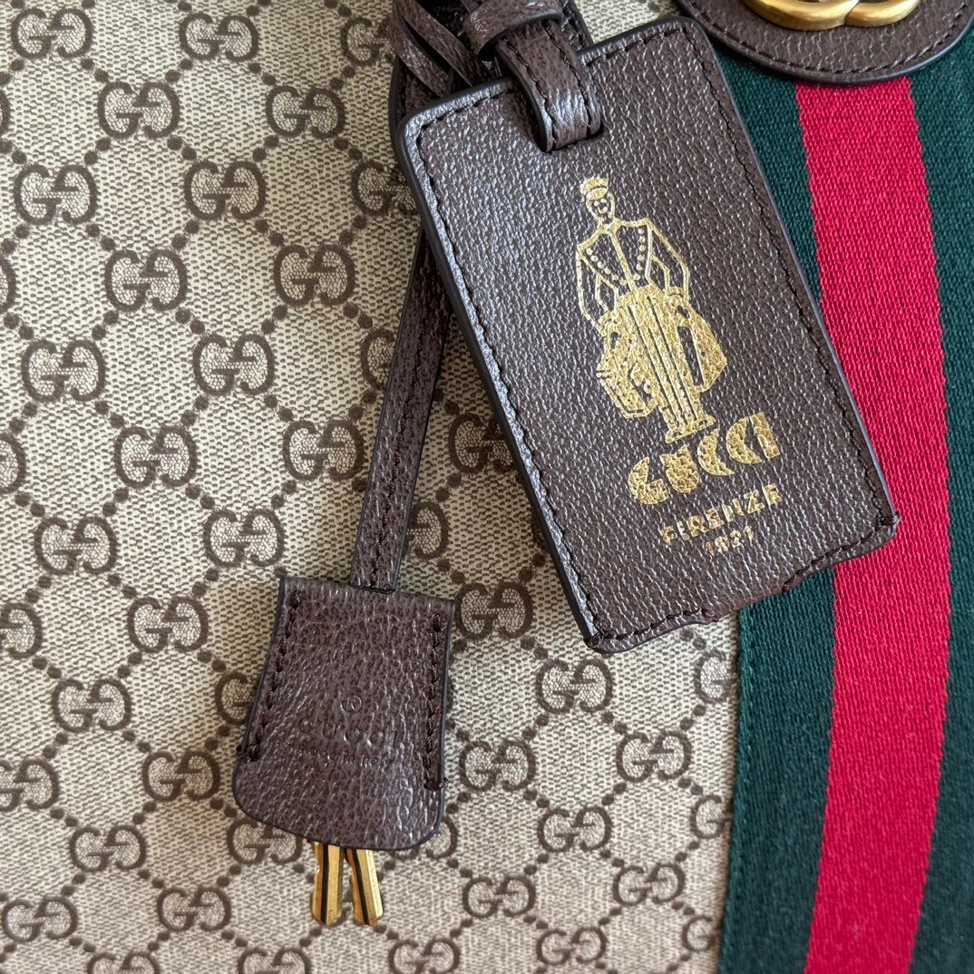 GUCCI 26S DUFFLE BAG 44 IN BEIGE AND DARK BROWN CANVAS