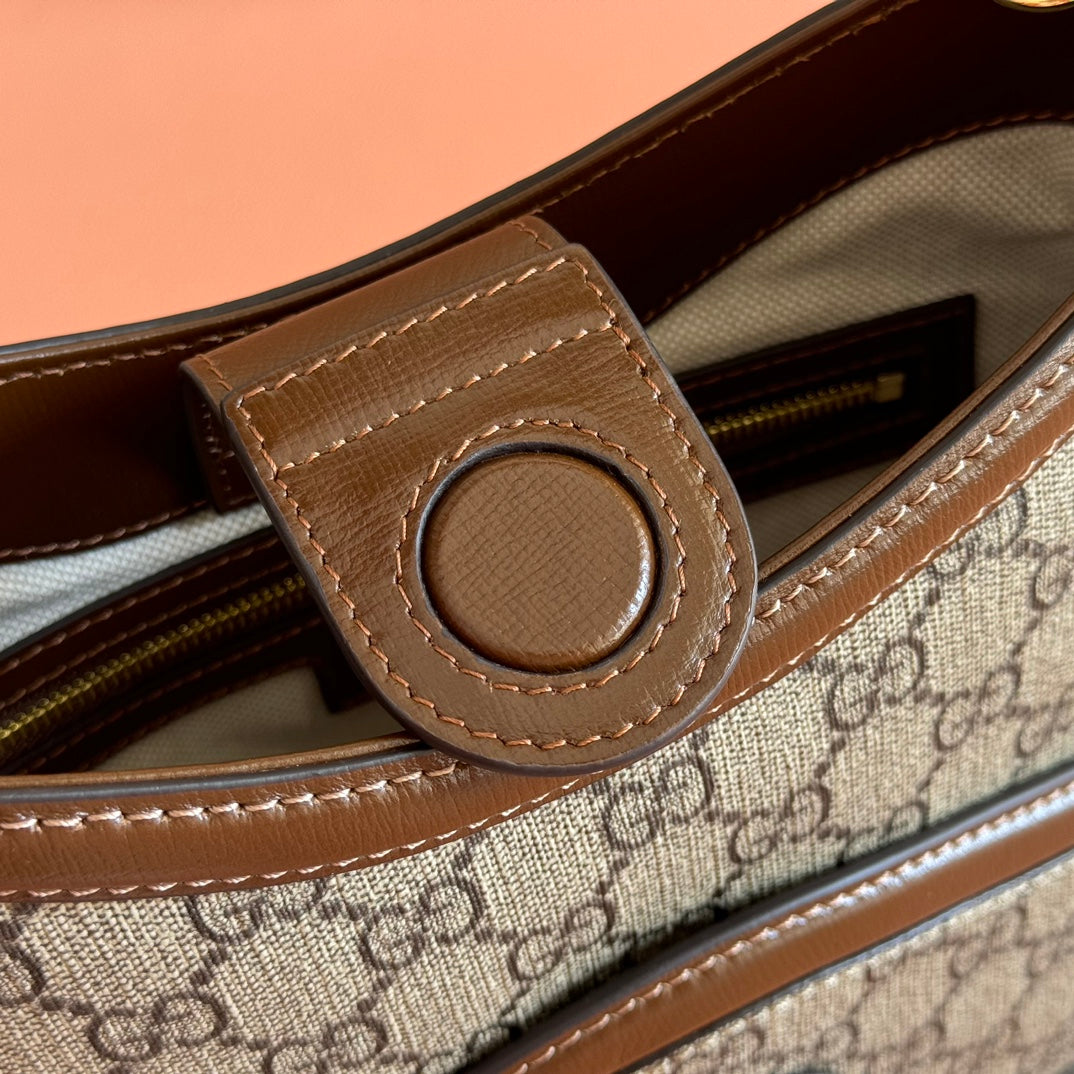 GUCCI 26S SHOULDER BAG 25 IN DARK BEIGE AND BROWN COATED CANVAS