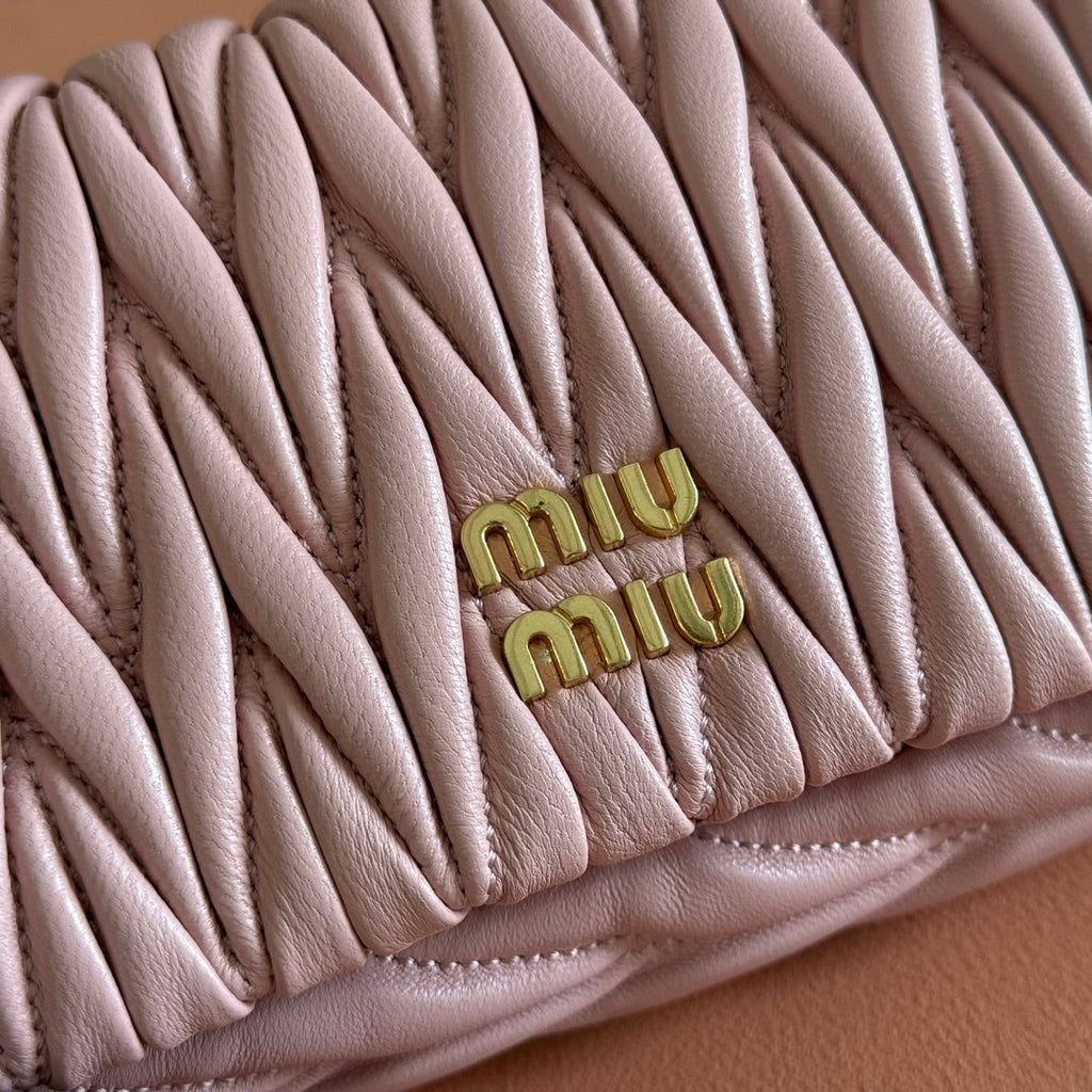 MIUMIU 26S MATELASSE MINI BAG 18 IN PINK CALFSKIN GOLD HARDWARE