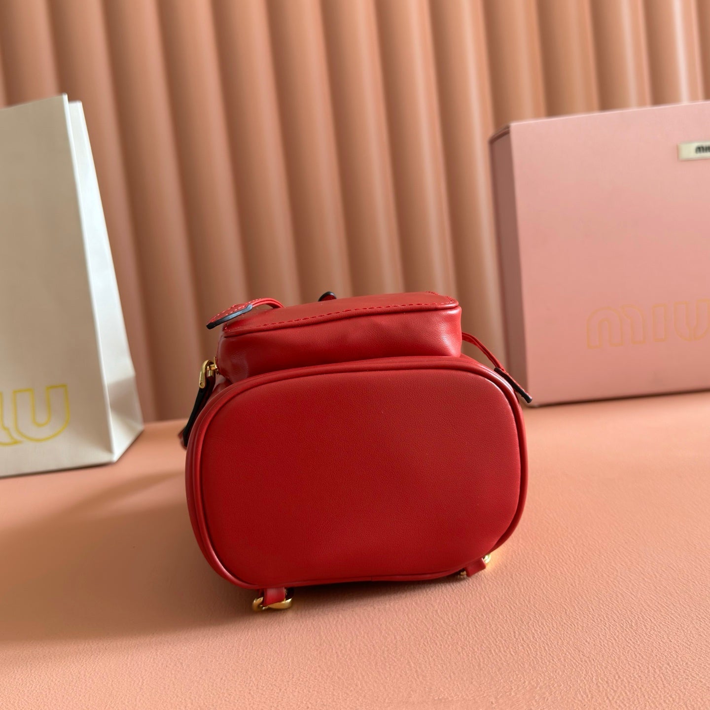MIUMIU 26S MINI-BACKPACK 17 IN DARK RED CALFSKIN GOLD HARDWARE
