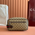 GUCCI 26S  TOILETRY CASE 28 IN DARK BEIGE AND BROWN CANVAS