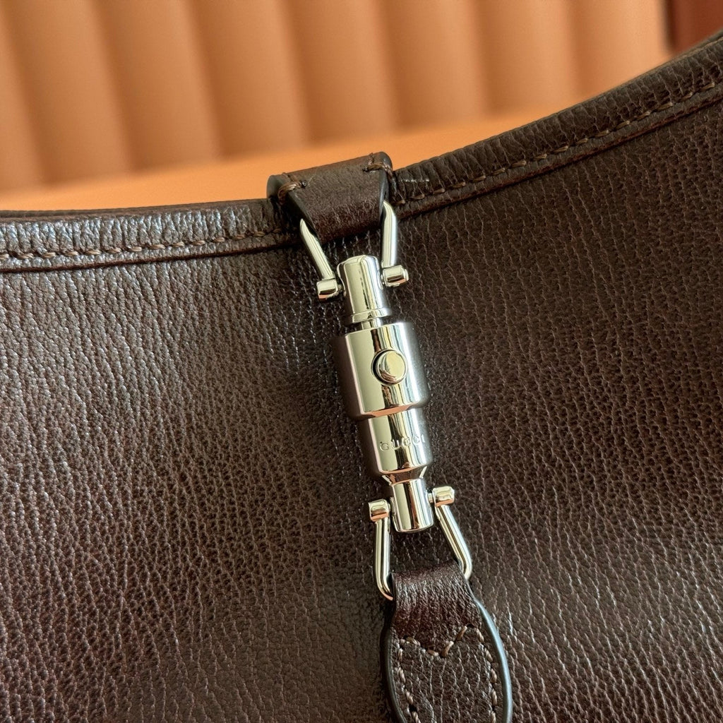GUCCI 26S JACKIE SLIM SHOULDER BAG 27 IN DARK BROWN CALFSKIN