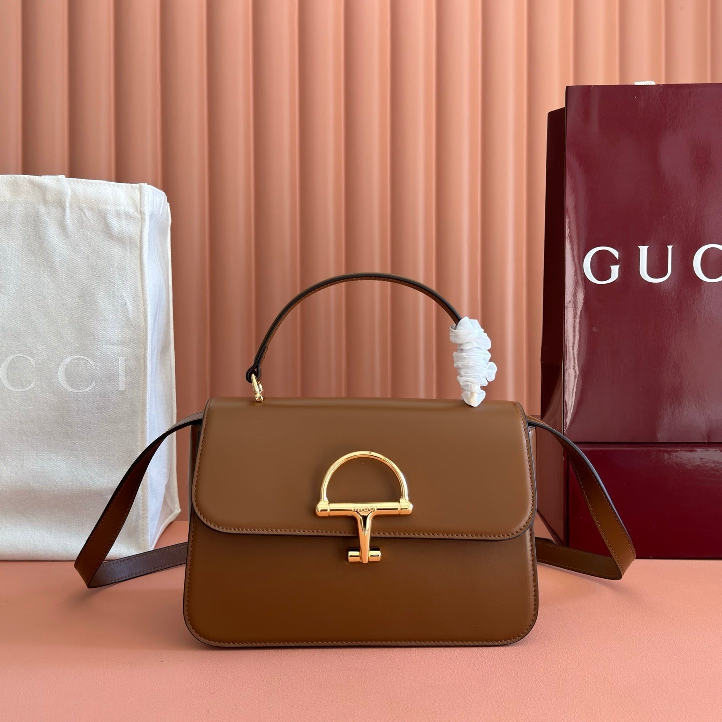 GUCCI 26S SIENA TOP HANDLE BAG 25 IN BROWN CALFSKIN