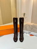 HERMES 25S RIDING BOOTS IN DARK BROWN LAMBSKIN WITH SILVER HARDWARE