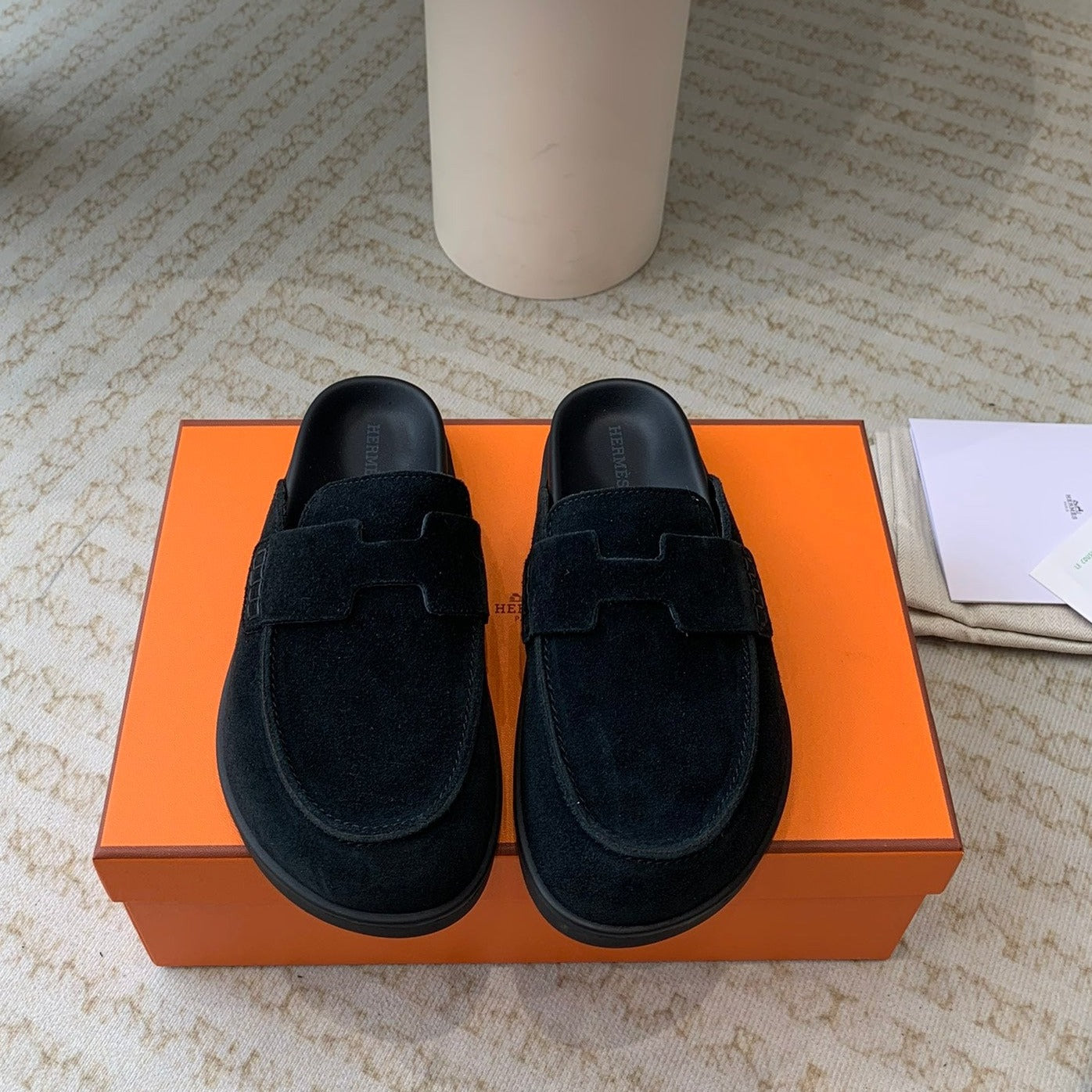 HERMES G0 MULE BLACK SUEDE