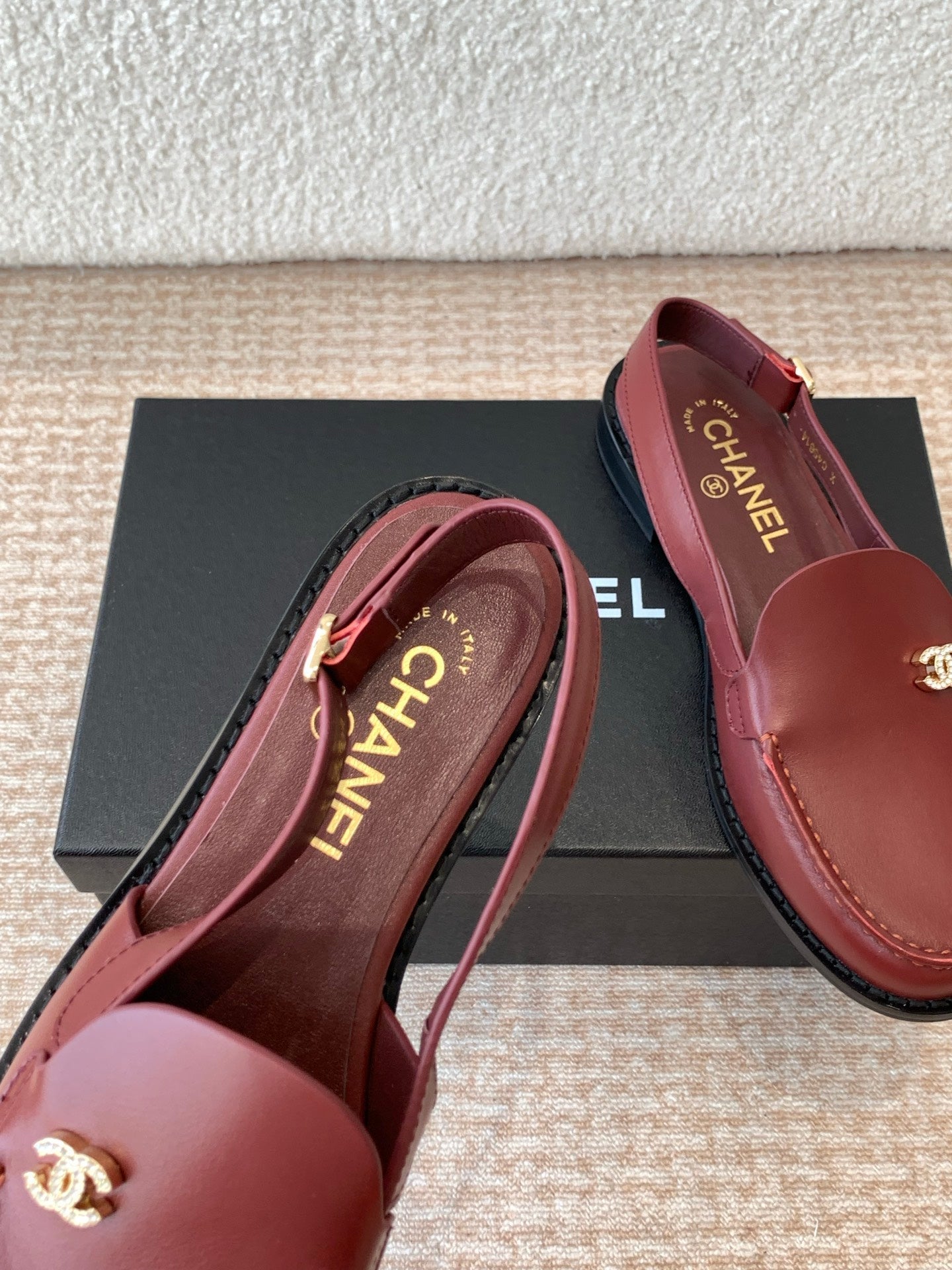 CHANEL MOASIN SLINGBACK IN CURRANT RED CALFSKIN