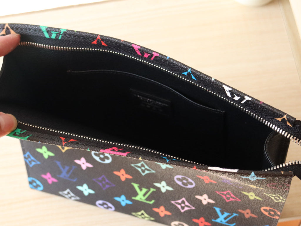 LOUIS VUITTON TOILETRY POUCH 25 IN BLACK MIX COLORFUL CALFSKIN