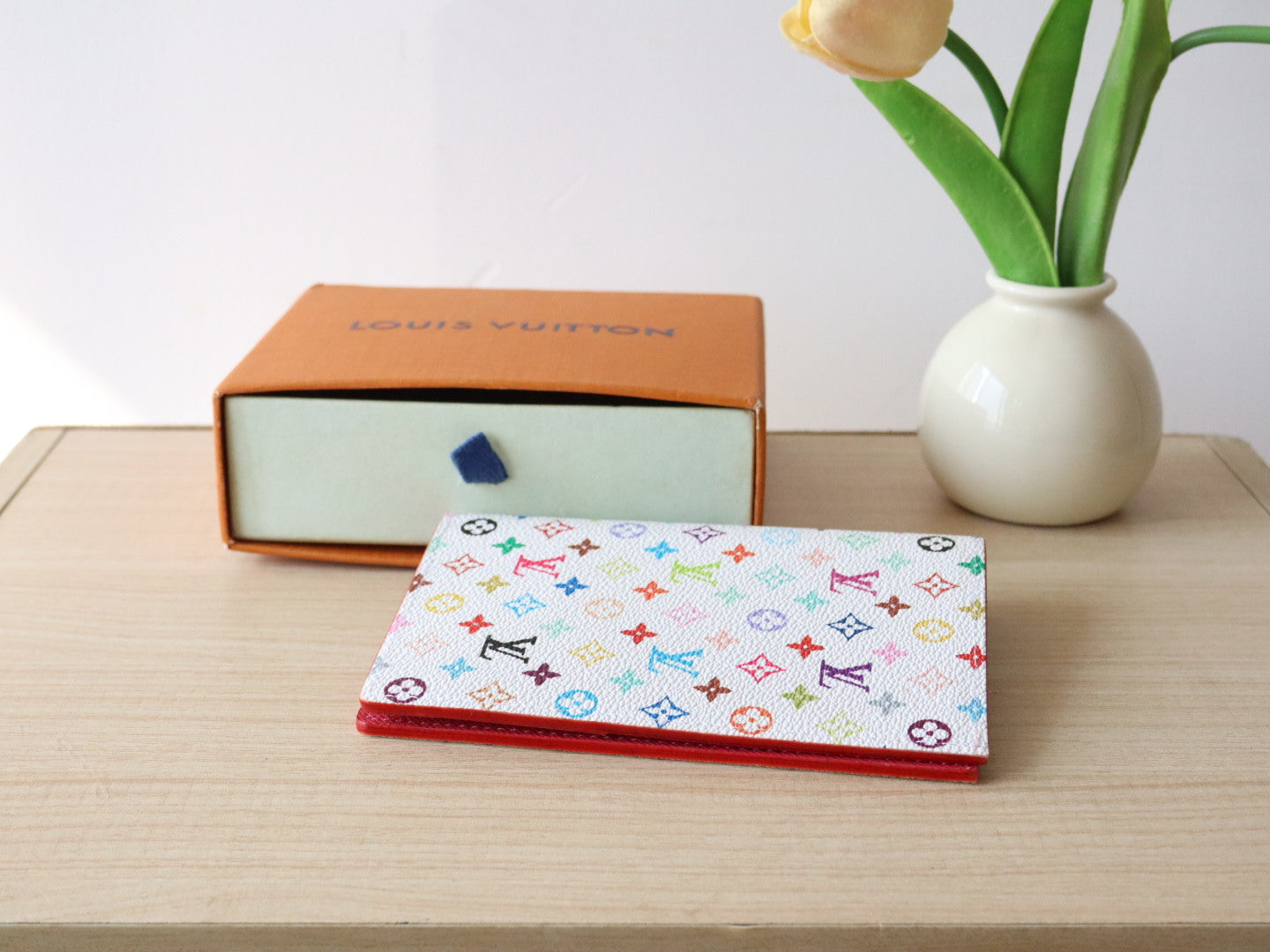 LOUIS VUITTON DOLL PASSPORT WALLET IN WHITE MIX COLORFUL CALFSKIN