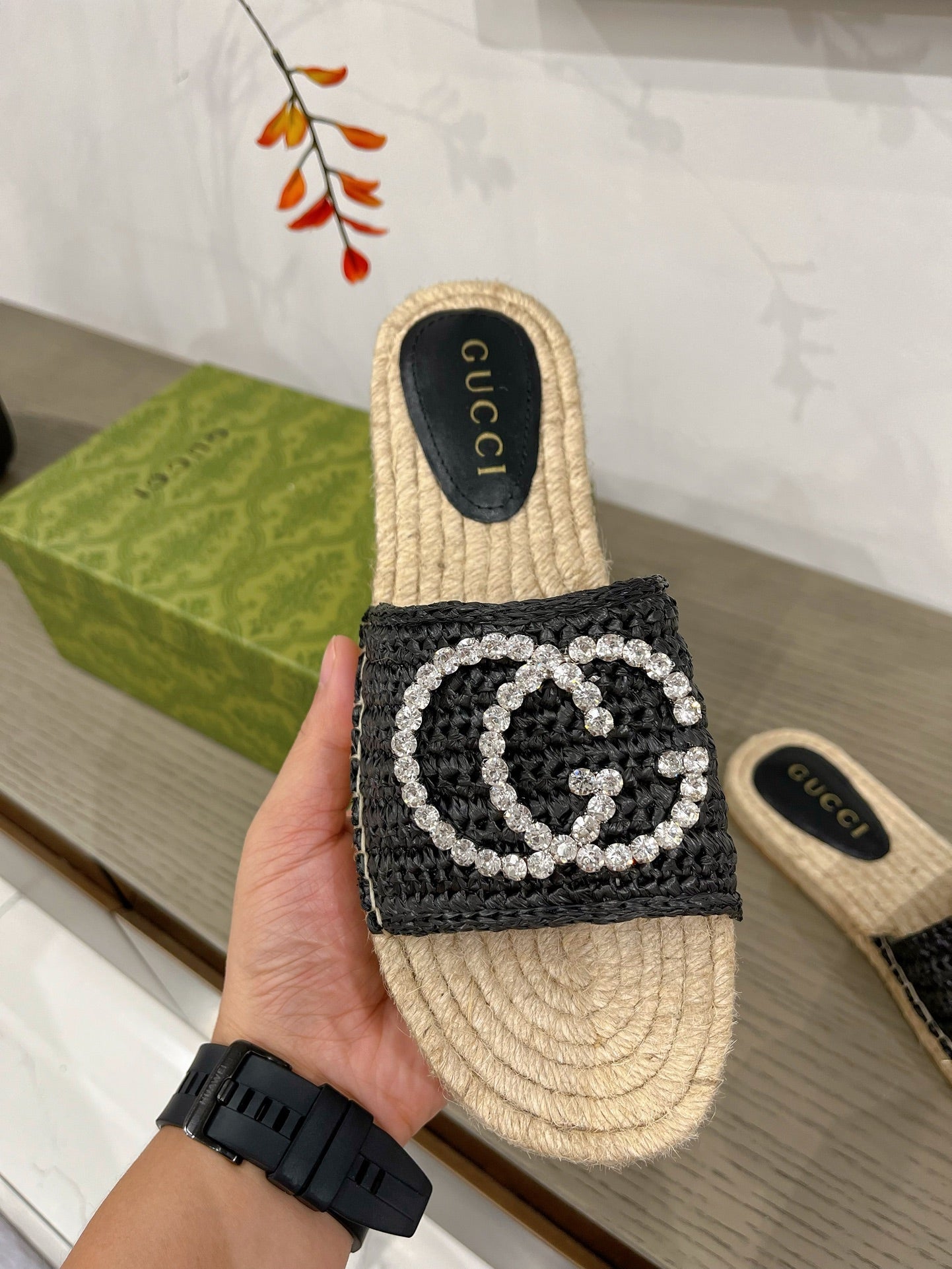GUCCI INTERLOCKING G ESPADRILLE BLACK FABRIC