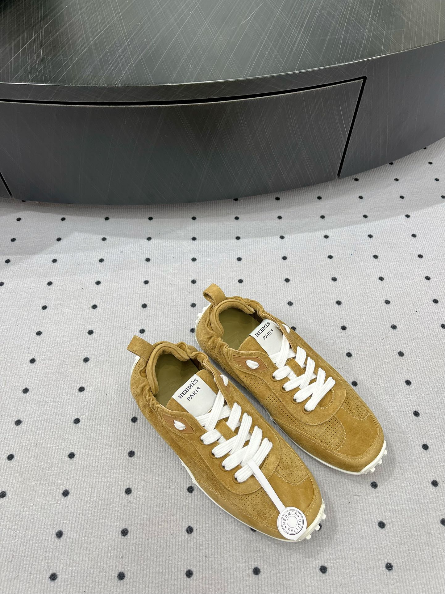HERMES TRAIL SNEAKER IN DIJON YELLOW SUEDE