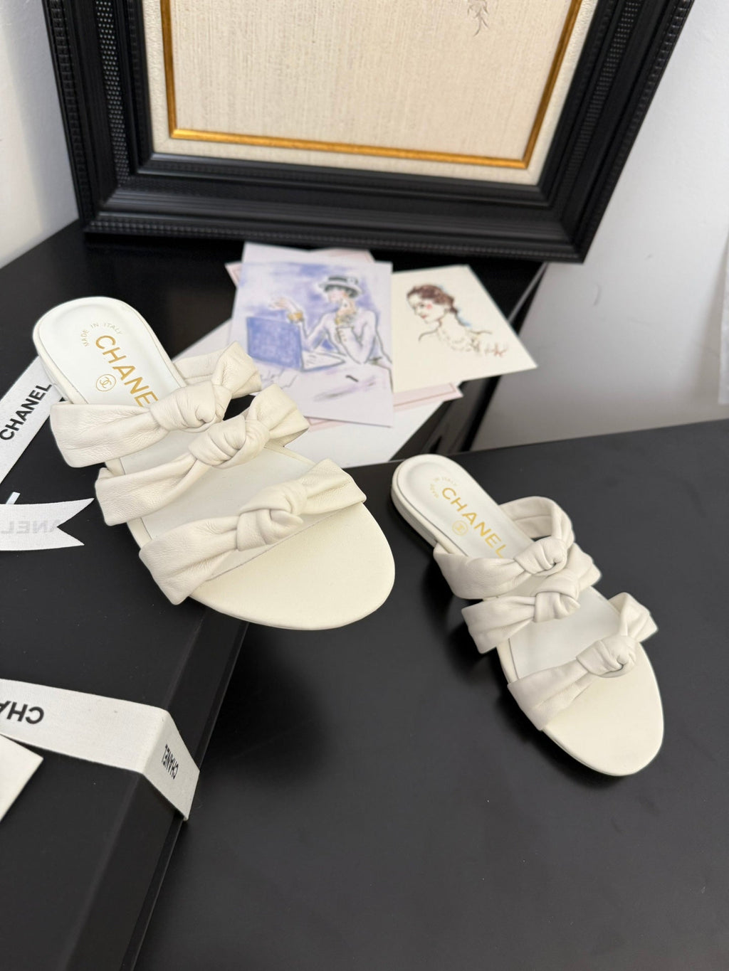 CHANEL 25C Three Strap Mule White Lambskin 233558