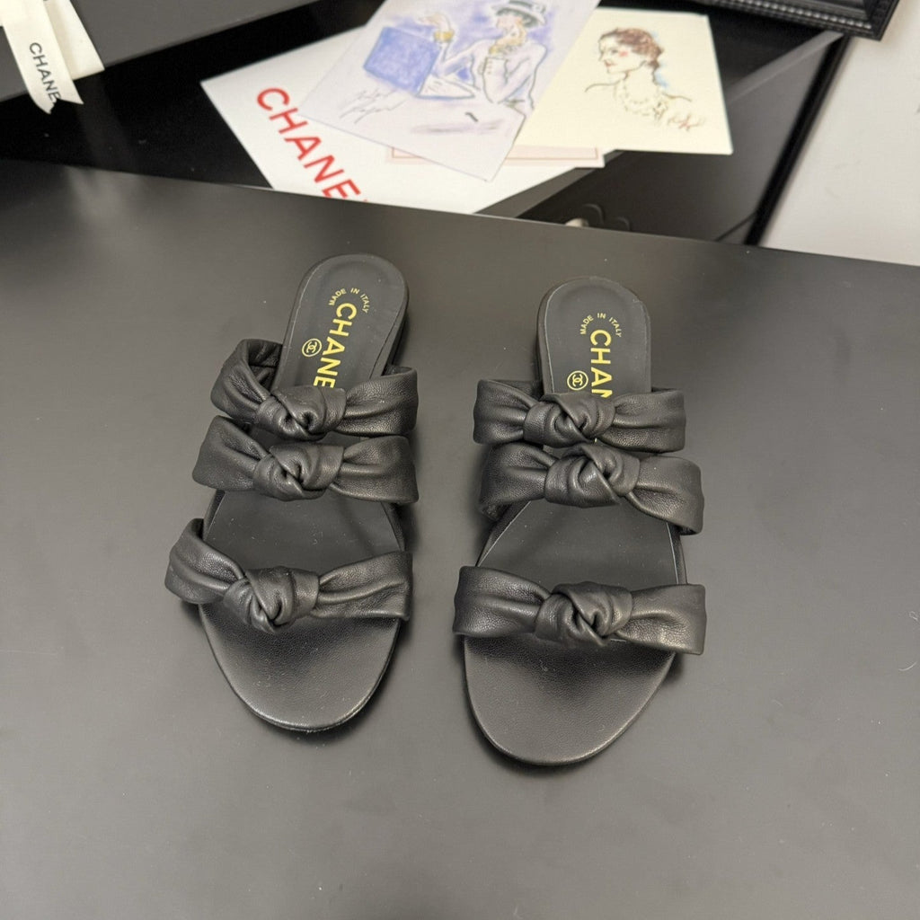 CHANEL 25C Three Strap Mule Black Lambskin 233557