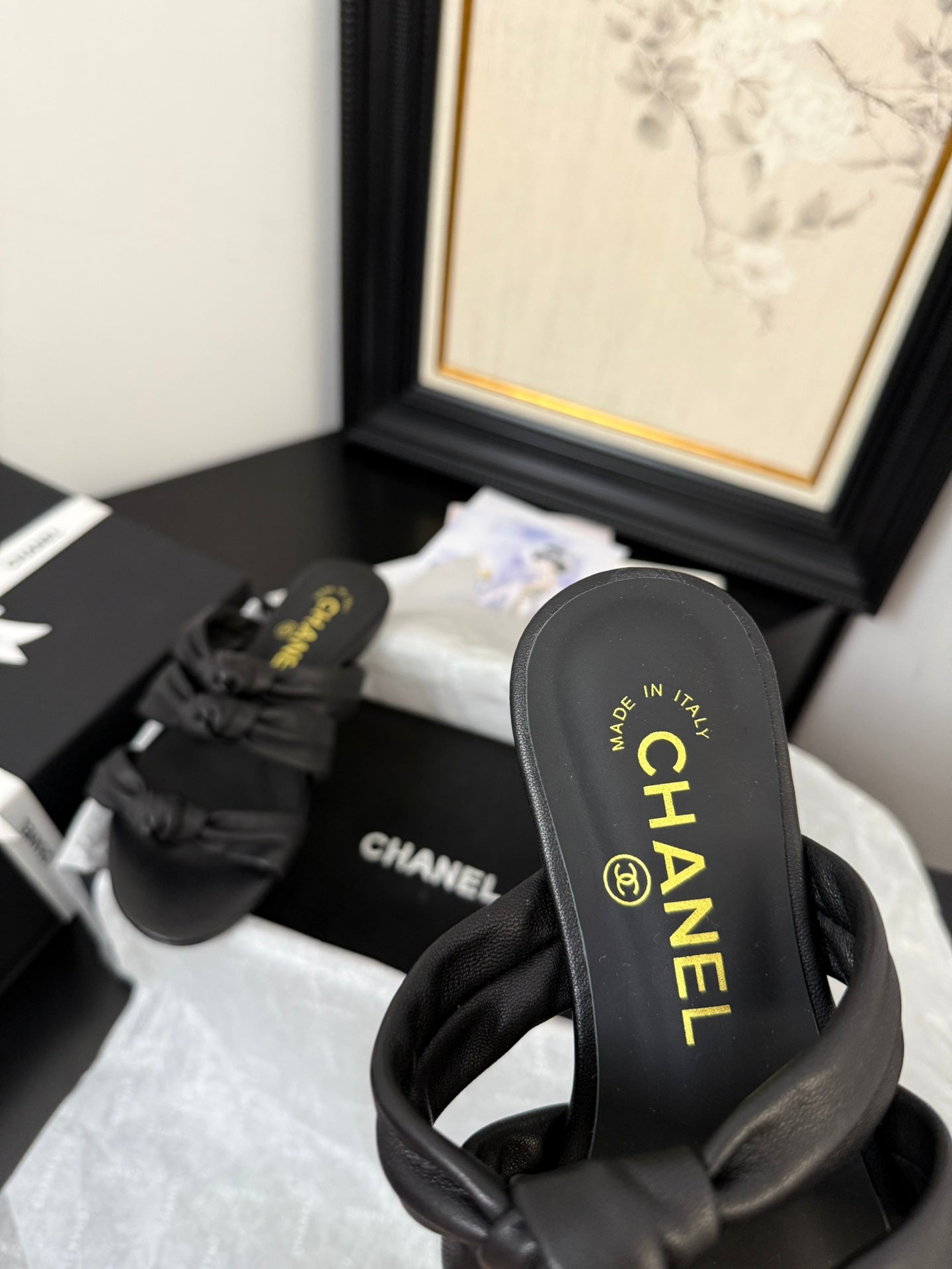 CHANEL 25C Three Strap Mule Black Lambskin 233557