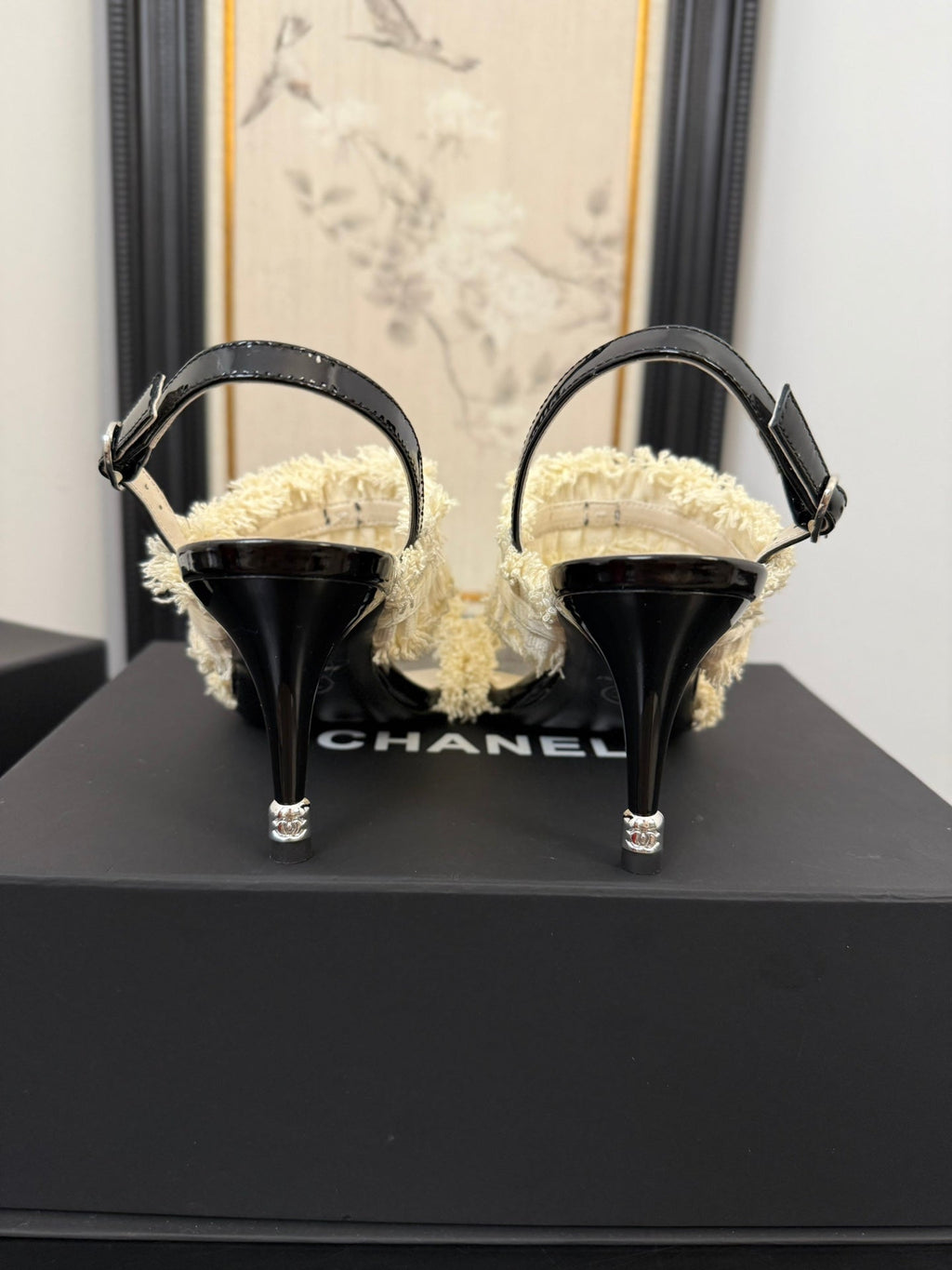 CHANEL WHITE GROSGRAIN CANVAS BOW SLINGBACK SANDALS