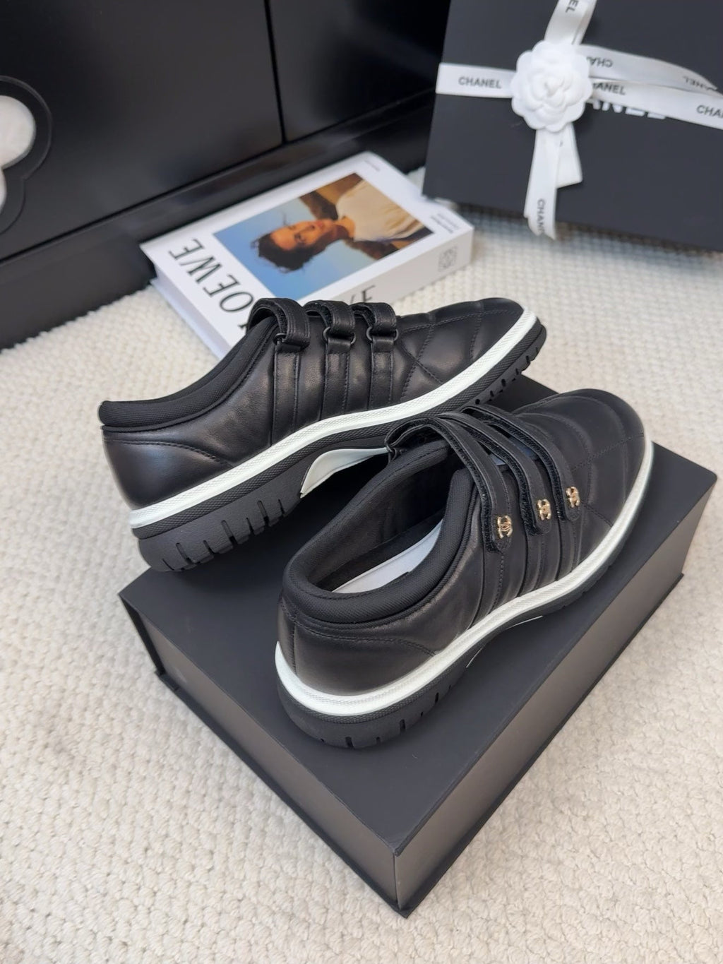 CHANEL SNEAKERS WITH THREE STRAPS IN BLACK CALFSKIN