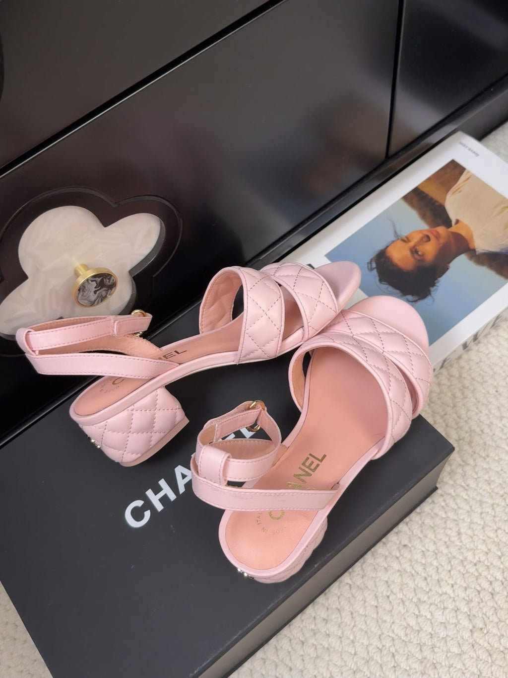 CHANEL 25C Sandal 45mm Open Heel Pink Lambskin 233489